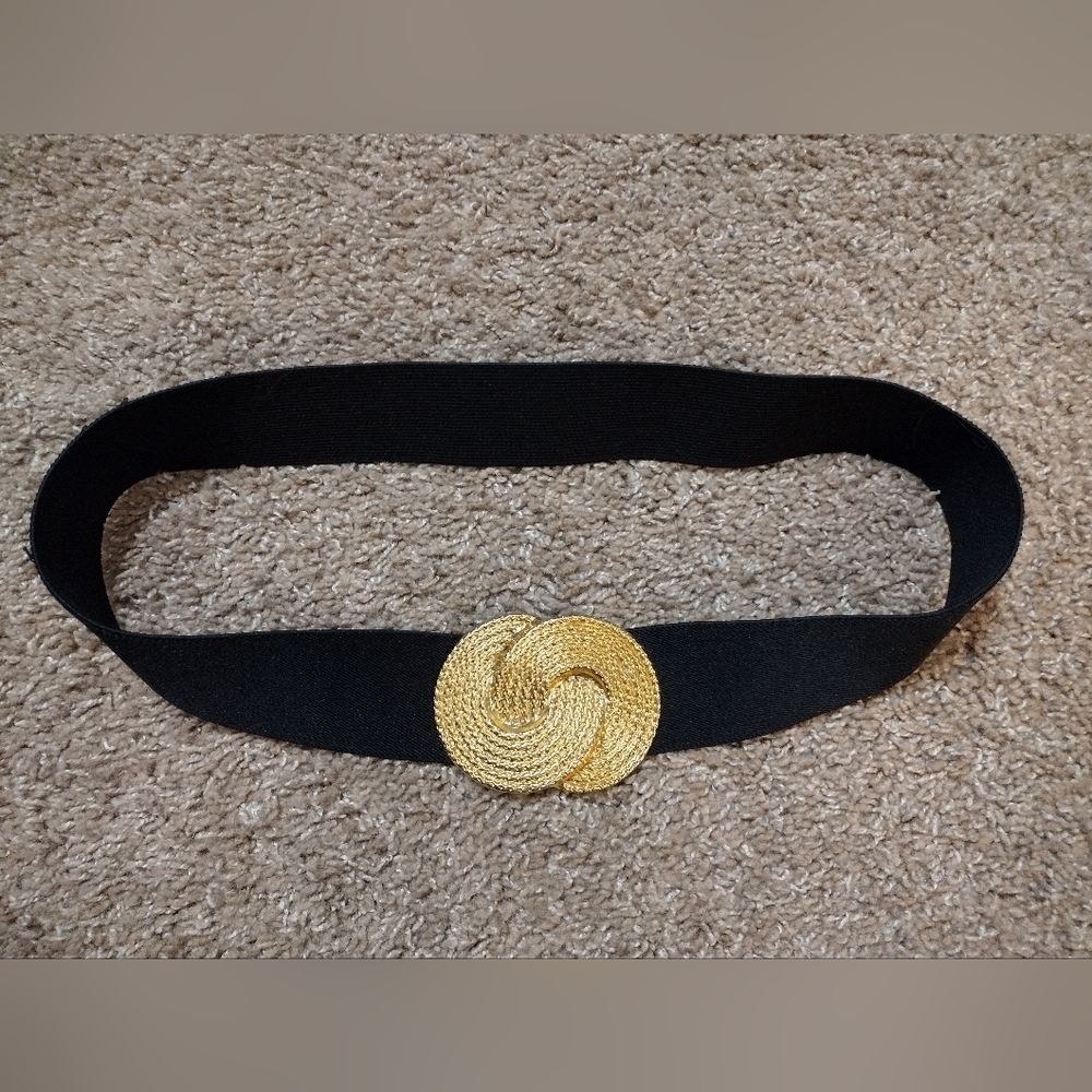 Nan Lewis Vintage Golden Buckle Elastic Stretch Belt - Picture 4 of 9